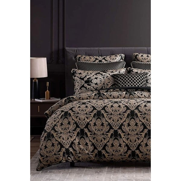 Lenjerie de pat neagră din bumbac ranforcé pentru pat dublu/extinsă cu cearceaf inclus/cu 4 piese 200x220 cm Damask – Mila Home-image-2