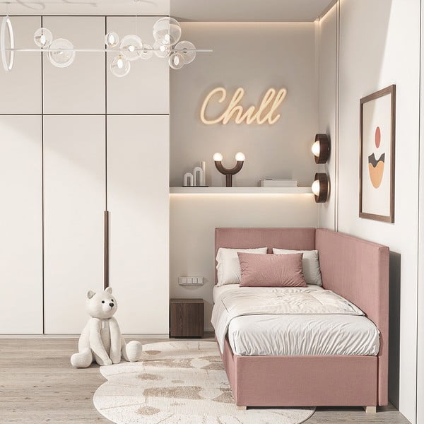 Pat pentru copii  roz pe colț cu spațiu de depozitare cu saltea 90x200 cm Flexi – Ghado-image-1