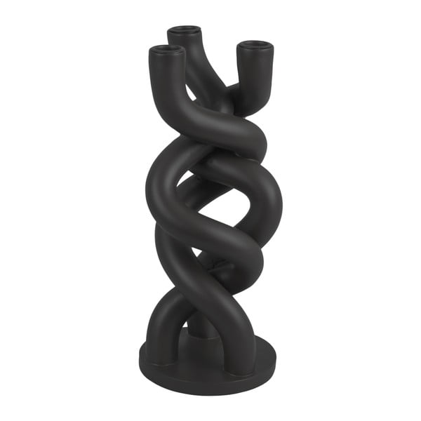 Suport din ceramică pentru trei lumânări PT LIVING Twisted, înălțime 31,4 cm, negru