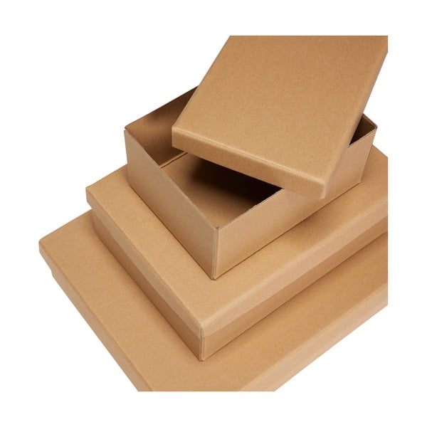 Cutii de depozitare în culoare naturală 3 buc. din carton cu capac 44x31x10 cm Storeit – Hübsch-image-2
