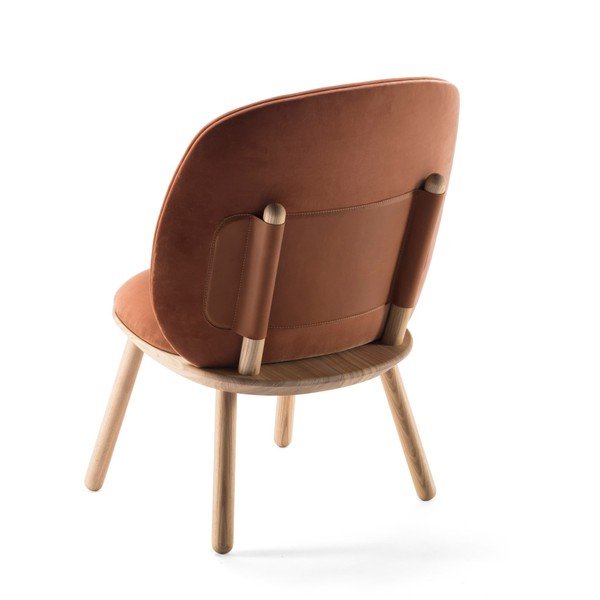 Fotoliu din lemn de frasin cu detalii din piele EMKO Naive, portocaliu, material catifea-image-3