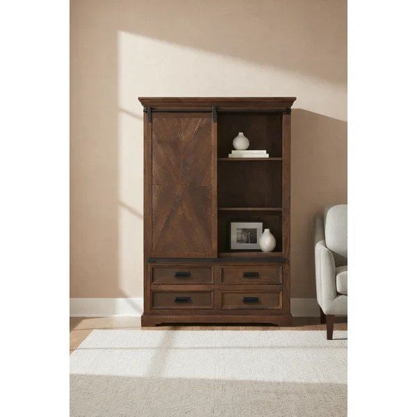 Bibliotecă maro din lemn de mango cu ușă glisantă 110x160x40 cm Don Barn – Støraa-image-3