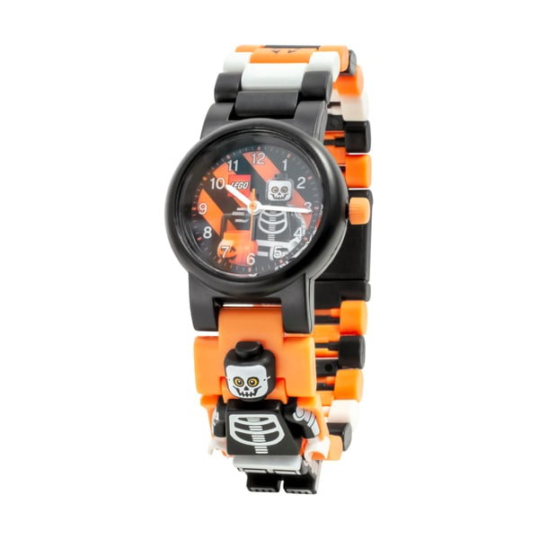 Ceas de mână cu curea pliabilă și minifigurină LEGO® Skeleton, negru
