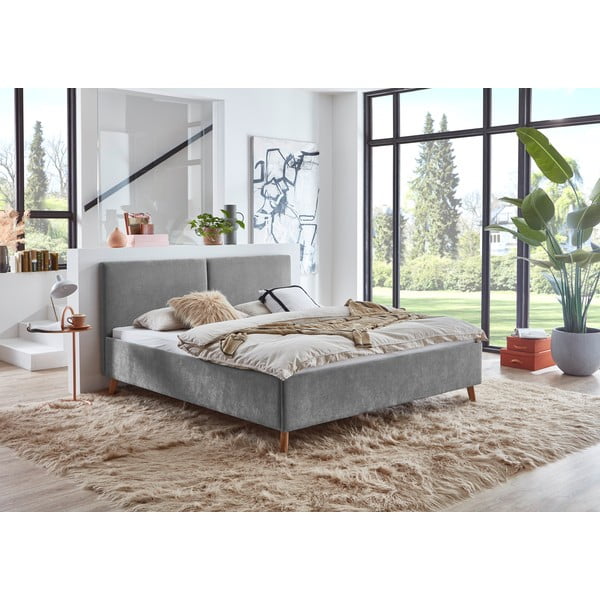 Pat matrimonial gri tapițat cu somieră 160x200 cm Piano – Meise Möbel-image-1