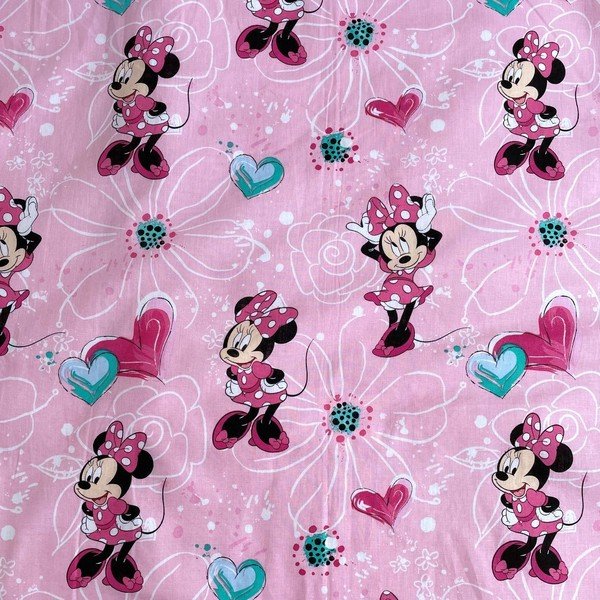 Cearceaf pentru copii roz din bumbac cu elastic 90x200 cm Minnie "Flowers" – Jerry Fabrics-image-2