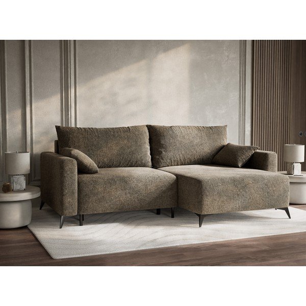 Colțar maro extensibil/cu spațiu de depozitare cu tapițerie din chenille (cu colț pe partea dreaptă/cu șezlong) Leon – Maison de Rêve-image-4