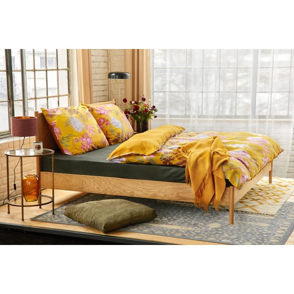 Lenjerie de pat din bumbac satinat pentru pat dublu Bonami Selection Blossom, 200 x 220 cm, ocru-image-4