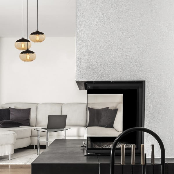 Lustră galben ocru/neagră cu abajur din sticlă ø 50 cm Camini – Opviq lights-image-1