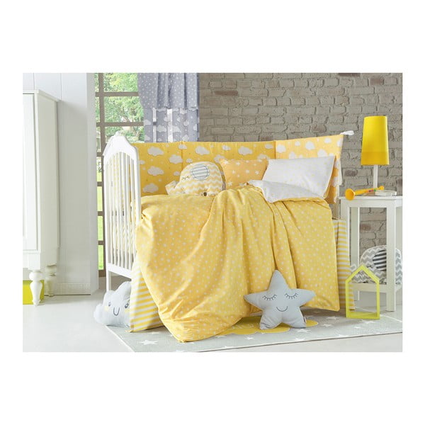 Lenjerie de pat cu cearceaf pentru copii Mike & Co. NEW YORK Carino, 90 x 120 cm, galben