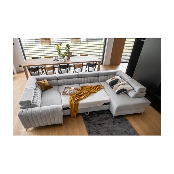 Colțar gri deschis extensibil/cu spațiu de depozitare (cu colț pe partea dreaptă/în formă de "U") Louis – ELTAP-image-3