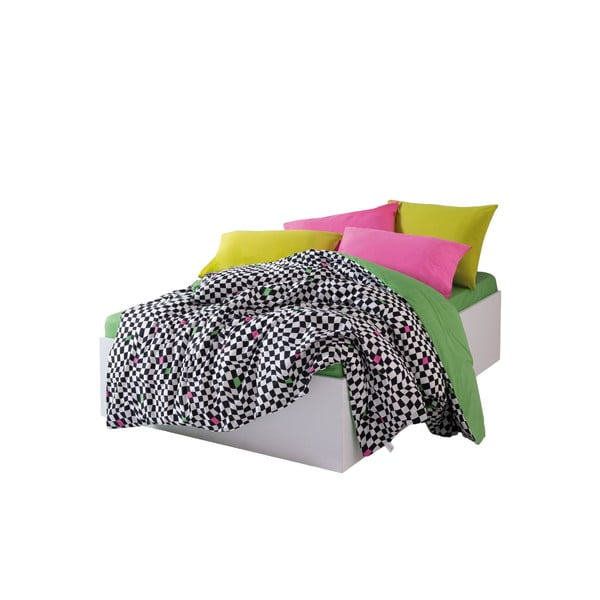 Lenjerie de pat alb-negru din bumbac ranforcé pentru pat dublu, extinsă, cu cearceaf inclus, cu 4 piese 200x220 cm Dazzle – Mijolnir