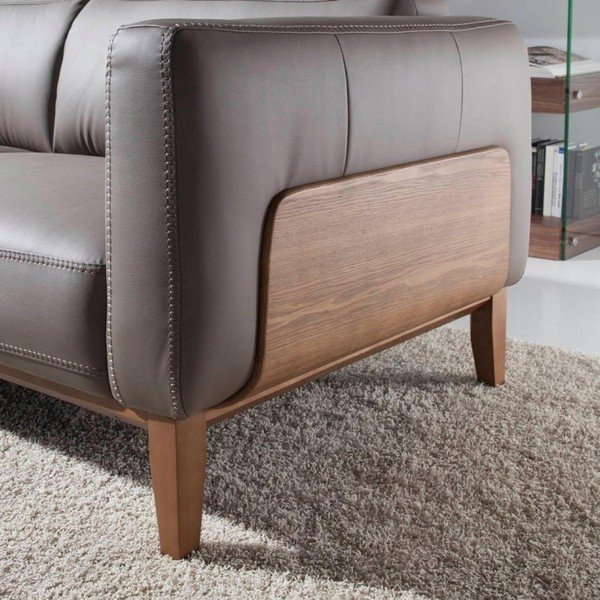 Canapea din piele și lemn Ángel Cerdá, gri, 209 cm-image-1