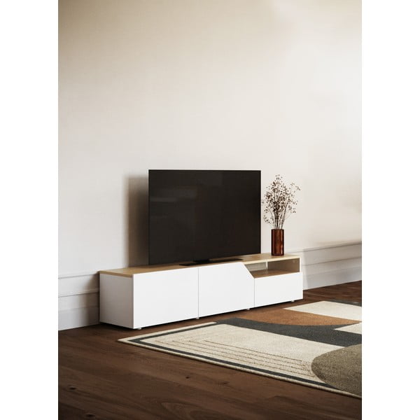 Comodă TV  albă/cu aspect de lemn de stejar 180x38 cm Verone - TemaHome-image-1