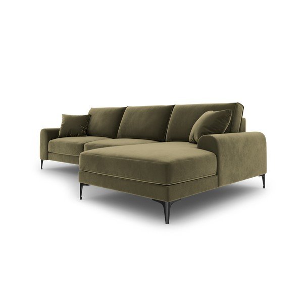 Colțar din catifea cu șezlong dreapta Mazzini Sofas Madara, verde-image-4