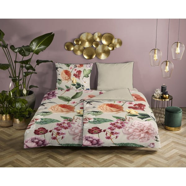 Lenjerie de pat bej din bumbac satinat pentru pat de o persoană 140x200 cm – Descanso-image-1