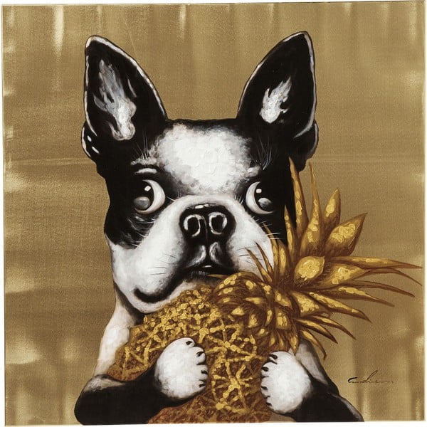 Tablou Kare Design Touched Dog with Pineapple, 80 x 80 cm