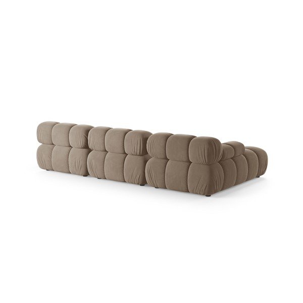 Colțar modular bej cu tapițerie din catifea (cu colț pe partea stângă/cu șezlong) – Micadoni -image-3