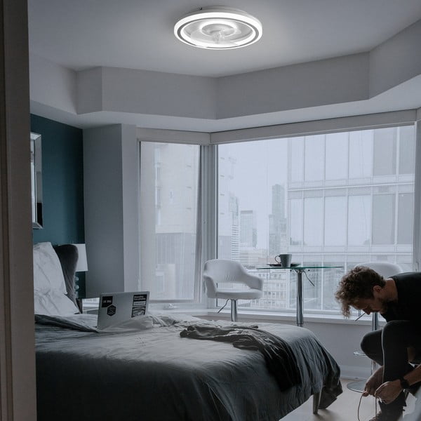 Plafonieră albă LED cu control prin telecomandă/cu ventilator Alan – SULION-image-1