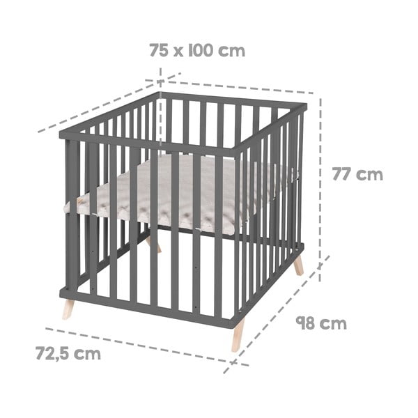 Țarc pentru copii gri închis din lemn masiv de fag 75x100 cm Lil Planet – Roba-image-4