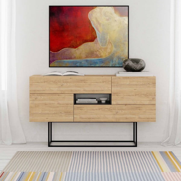 Comodă în culoare naturală joasă cu aspect de lemn de stejar 145x82 cm Titan – Marckeric-image-1