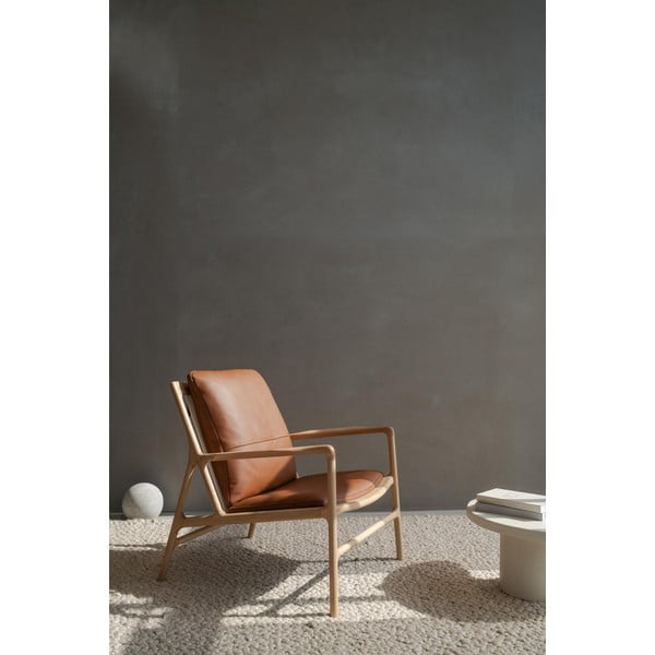 Fotoliu maro-natural cu tapițerie din piele Dedo – Gazzda-image-1