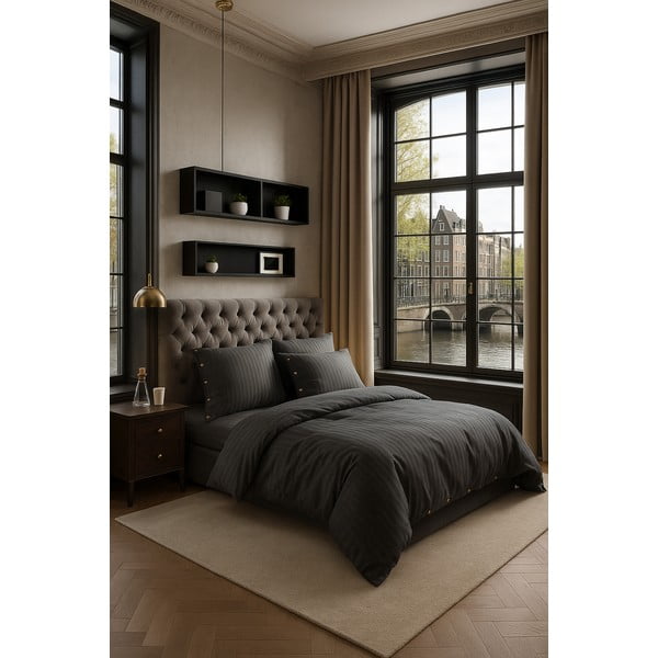 Lenjerie de pat gri închis din bumbac ranforcé pentru pat de o persoană 140x200 cm Como Striped – Mila Home Luxury-image-3