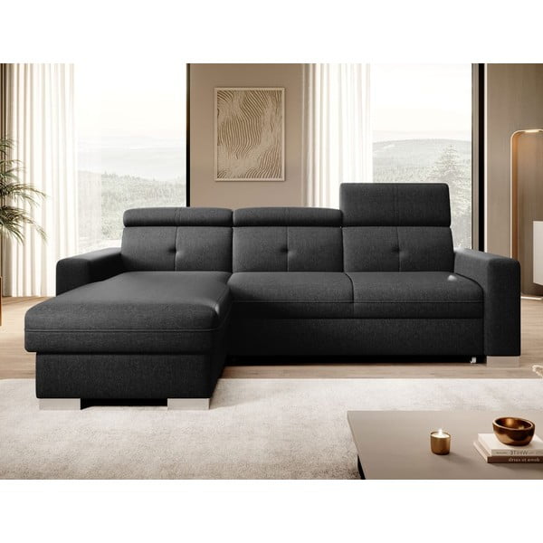 Colțar negru extensibil/cu spațiu de depozitare (cu colț pe partea stângă/cu șezlong) Fresia – ELTAP-image-1