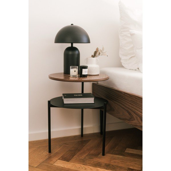 Noptieră neagră/în culoare naturală închisă cu blat cu aspect de lemn de nuc Tu – noo.ma-image-1