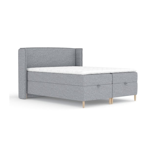 Pat boxspring gri cu spațiu de depozitare 200x200 cm Monpelli – Maison de Rêve