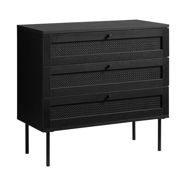 Comodă neagră joasă cu aspect de lemn de stejar 80x75 cm Pensacola – Unique Furniture-image-2