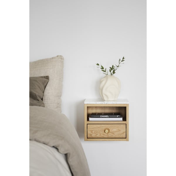 Noptieră natural  cu blat cu aspect de marmură Whitmore – Rowico-image-1