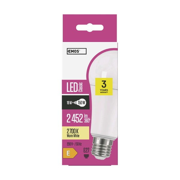Bec LED E27, cu lumină albă caldă 19 W – EMOS-image-1