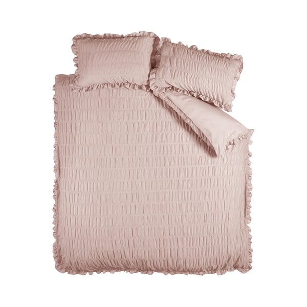 Lenjerie de pat roz din țesătură crep pentru pat de o persoană 135x200 cm Seersucker Frill – Catherine Lansfield