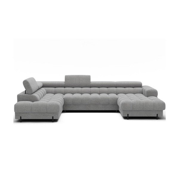 Colțar gri extensibil cu tapițerie din țesătură bouclé (cu colț pe partea stângă/în formă de "U") Feraria – ELTAP
