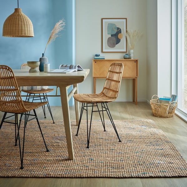 Covor albastru/în culoare naturală țesut manual din iută 120x170 cm Jute Boucle Blue – Flair Rugs-image-1