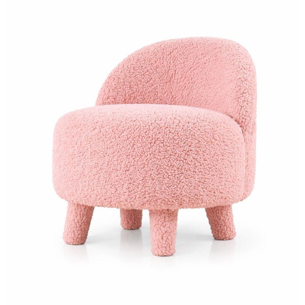 Fotoliu pentru copii roz deschis cu tapițerie din stofă bouclé Moouv – Artie