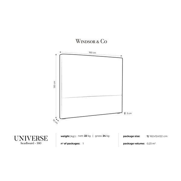 Tăblie de pat Windsor & Co Sofas UNIVERSE, 160 x 120 cm, alb crem-image-3