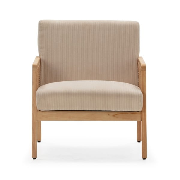 Fotoliu bej țesut cu tapițerie din catifea reiată Debra – Marckeric-image-2