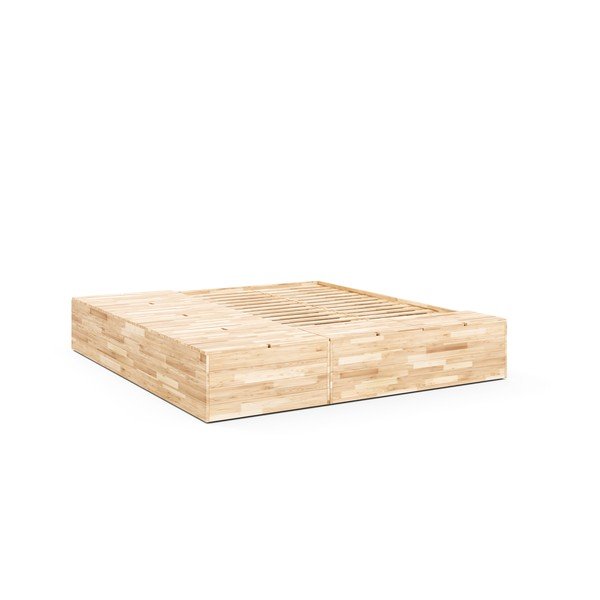 Pat matrimonial în culoare naturală din lemn de pin cu spațiu de depozitare cu somieră 160x200 cm Basement Bed – Karup Design