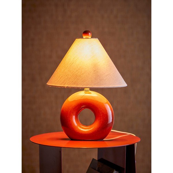 Veioză roșie/crem din ceramică cu abajur textil (înălțime 42 cm) Panja – Bloomingville-image-1