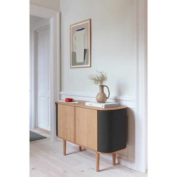 Comodă gri antracit/în culoare naturală joasă cu aspect de lemn de stejar 109x75 cm Treasures – UMAGE-image-1