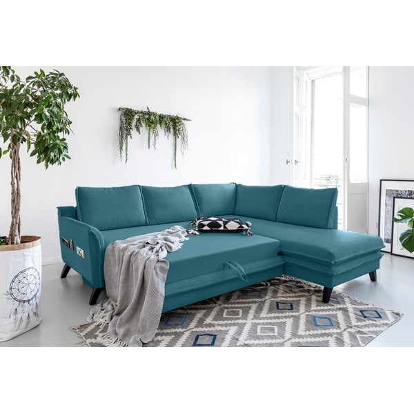 Colțar extensibil cu șezlong pe partea dreaptă Miuform Charming Charlie L, turcoaz-image-4
