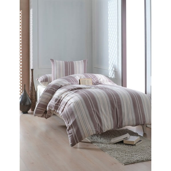 Lenjerie de pat maro/bej pentru pat de o persoană 140x200 cm Lima – Mijolnir