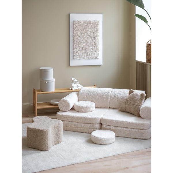 Canapea pentru copii crem cu tapițerie din țesătură bouclé 132 cm Settee – Wigiwama-image-4