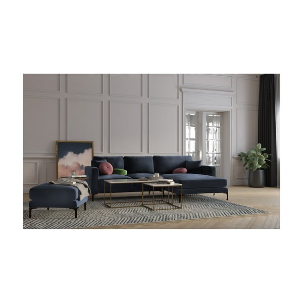 Taburet cu tapițerie din catifea Kooko Home Harmony, albastru închis-image-3