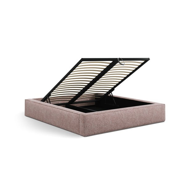 Pat matrimonial roz deschis tapițat cu spațiu de depozitare cu somieră 160x200 cm Simon Darren – Micadoni -image-4