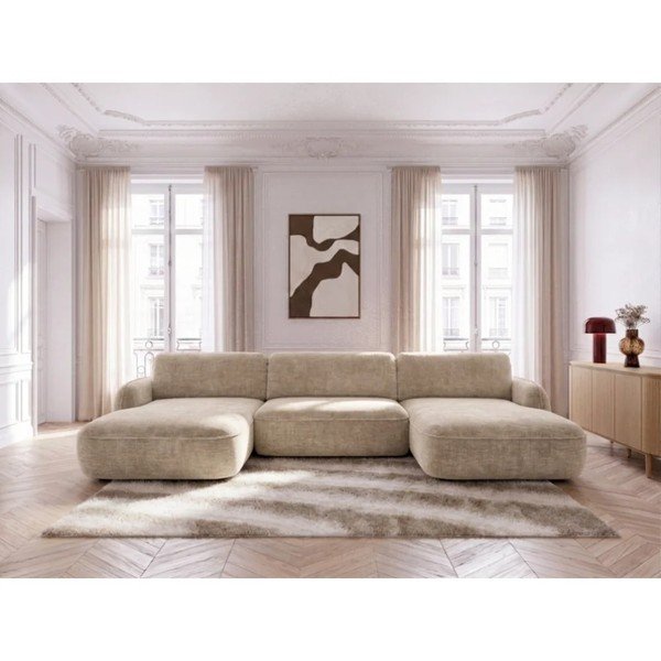 Colțar bej extensibil/cu spațiu de depozitare cu tapițerie din catifea (în formă de "U") Celeste – Bobochic Paris-image-2