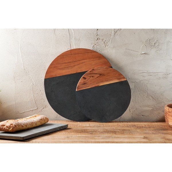 Tocător rotund din ardezie și lemn de salcâm Nkuku Fala, ø 40 cm-image-3