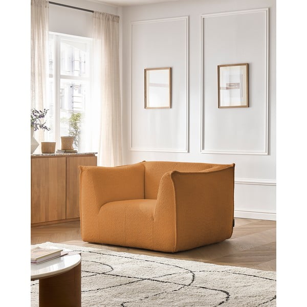 Fotoliu galben muștar cu tapițerie din țesătură bouclé Giorgia – Bobochic Paris-image-1