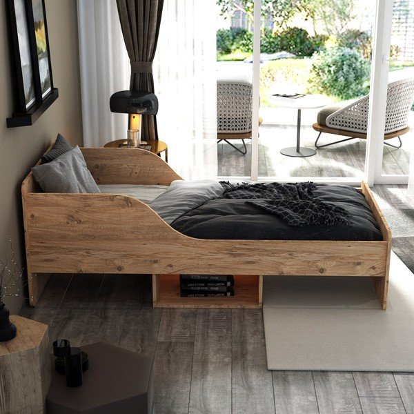 Pat natural cu spațiu de depozitare 90x190 cm Evren – Kalune Design-image-2